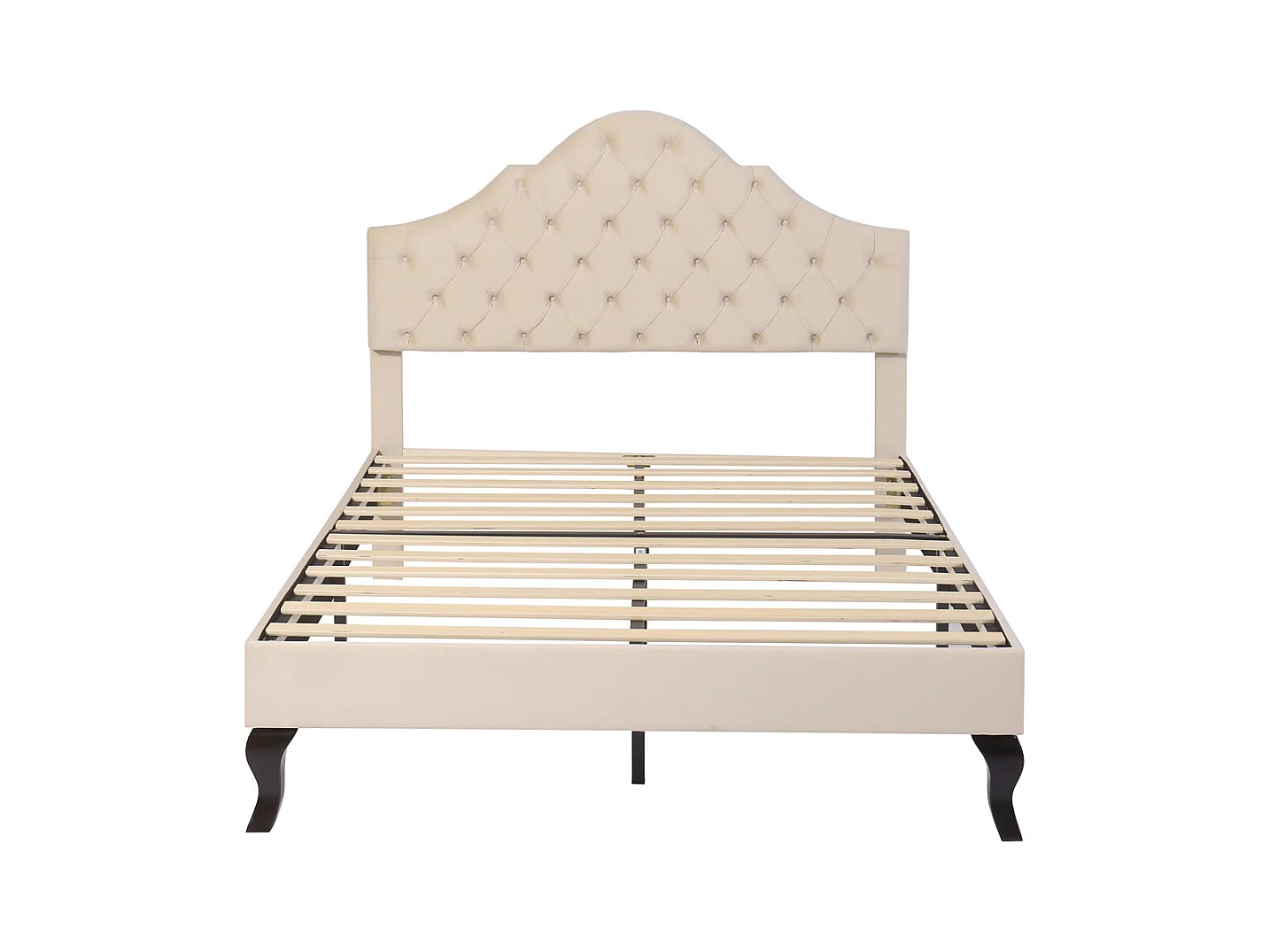 Gestoffeerd bed 140x190cm, met lattenbodem en hoofdbord, met in hoogte verstelbaar hoofdbord, fluweel, beige