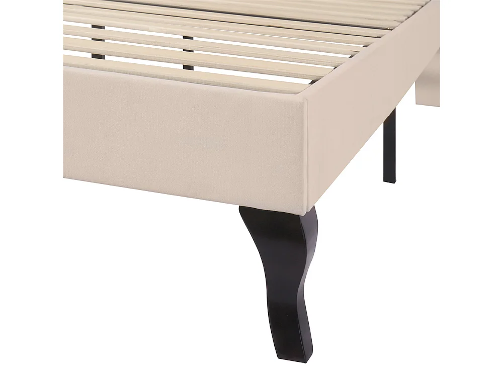 Gestoffeerd bed 140x190cm, met lattenbodem en hoofdbord, met in hoogte verstelbaar hoofdbord, fluweel, beige