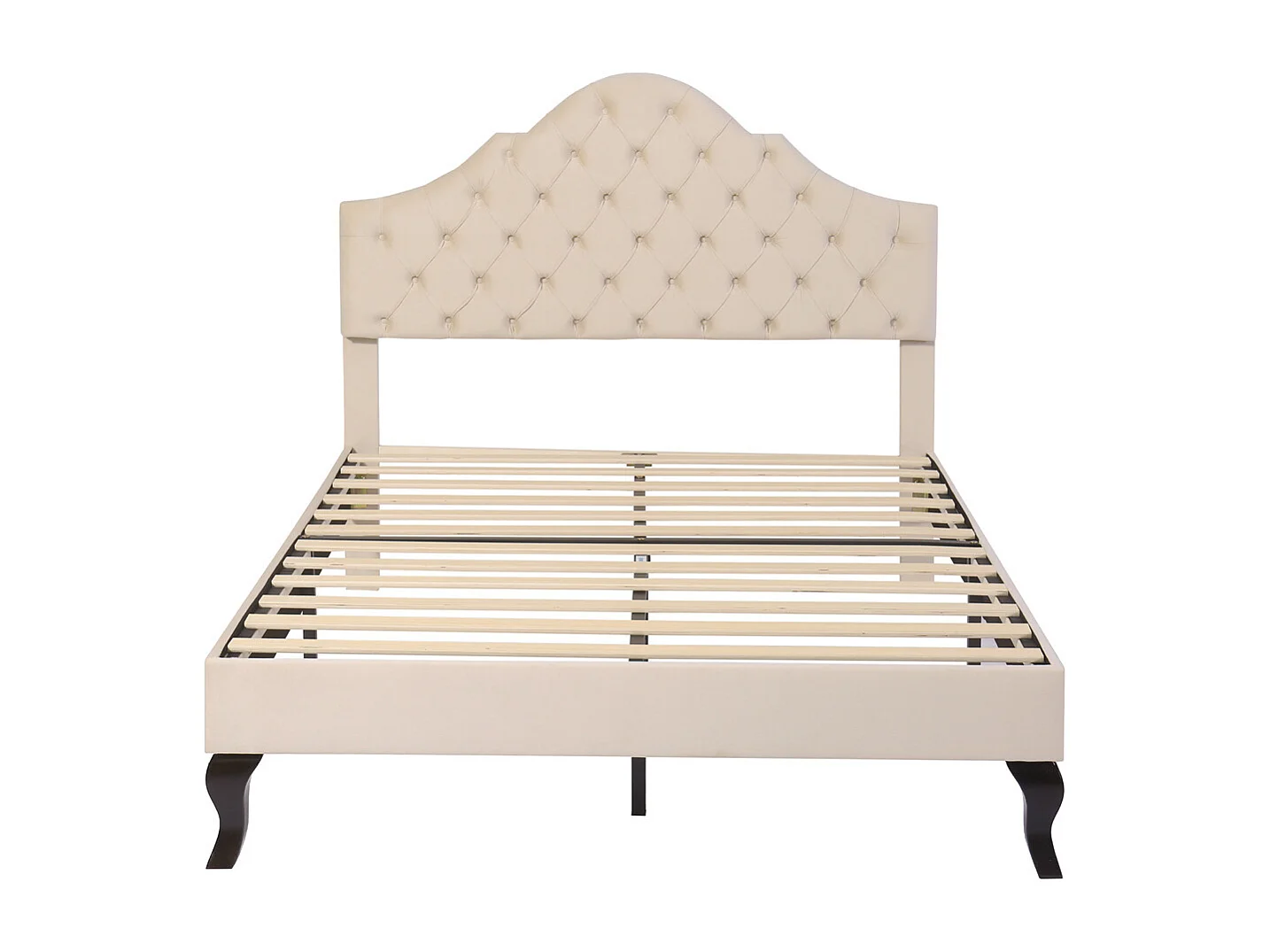 Gestoffeerd bed 140x190cm, met lattenbodem en hoofdbord, met in hoogte verstelbaar hoofdbord, fluweel, beige