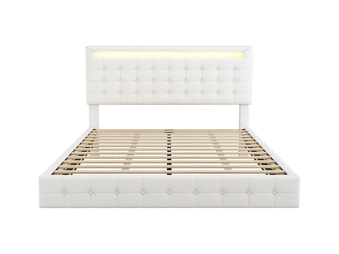 Lit adulte lit 140x200 cm avec lumière d'ambiance led lit double pu blanc