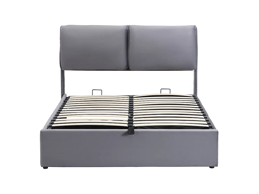 Hydraulisch gestoffeerd bed, opbergbed 140x200 cm, bed met drie laden, bedframe en lattenbodem, grijs fluweel