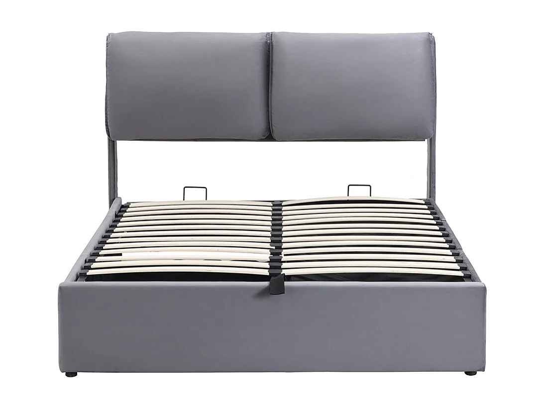 Hydraulisch gestoffeerd bed, opbergbed 140x200 cm, bed met drie laden, bedframe en lattenbodem, grijs fluweel
