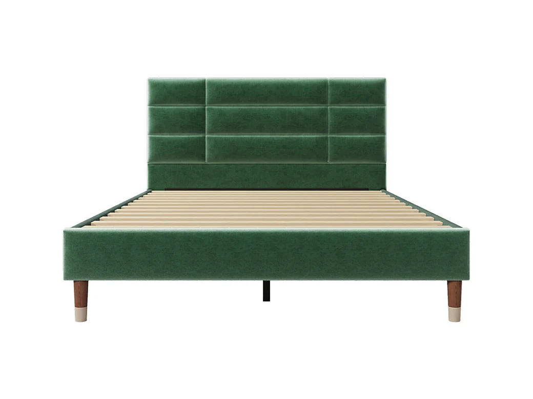Volwassen bed 140x200 cm bed gestoffeerd bed lattenbodem tweepersoonsbed groen fluweel