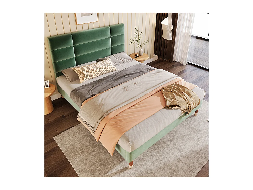 Volwassen bed 140x200 cm bed gestoffeerd bed lattenbodem tweepersoonsbed groen fluweel