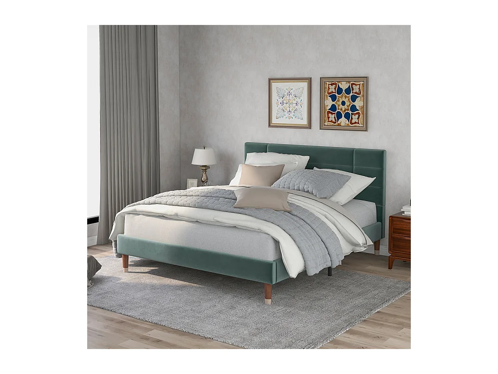 Volwassen bed 140x200 cm bed gestoffeerd bed lattenbodem tweepersoonsbed groen fluweel