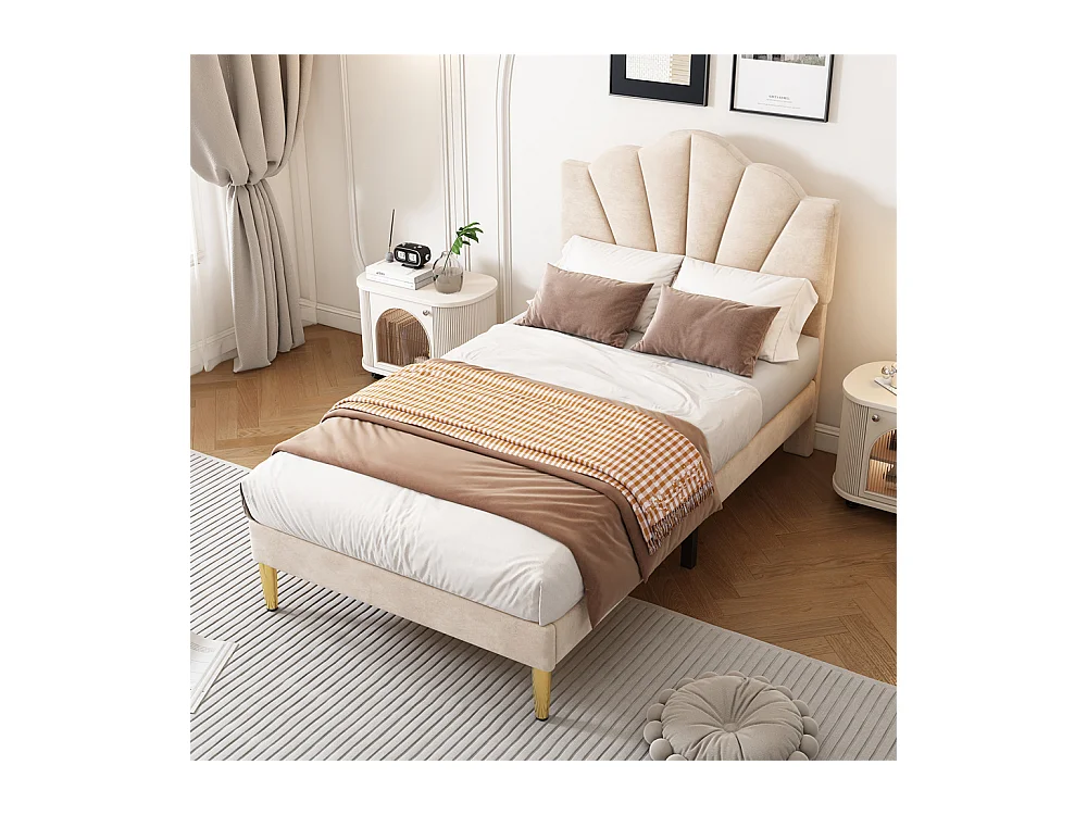 Lit rembourré 90x200cm lit sommier à lattes en bois lit des pieds de fer dorés lit de rangement banc Single velours beige