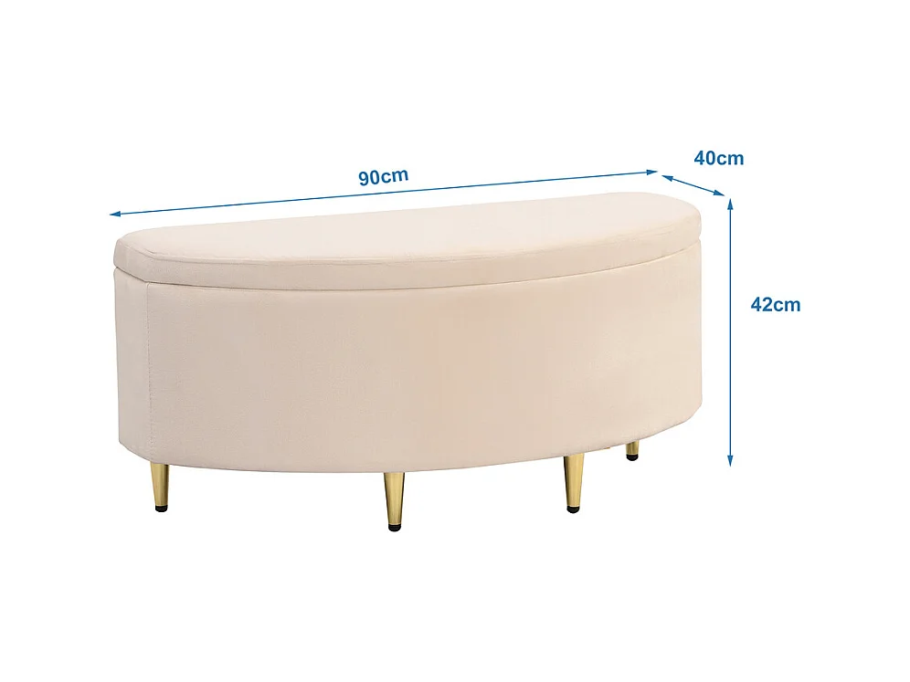 Lit rembourré 90x200cm lit sommier à lattes en bois lit des pieds de fer dorés lit de rangement banc Single velours beige