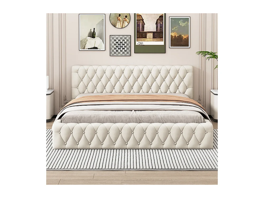 Lit adulte lit 140x200 cm lit rembourré lit double velours beige