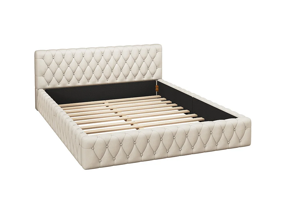 Lit adulte lit 140x200 cm lit rembourré lit double velours beige