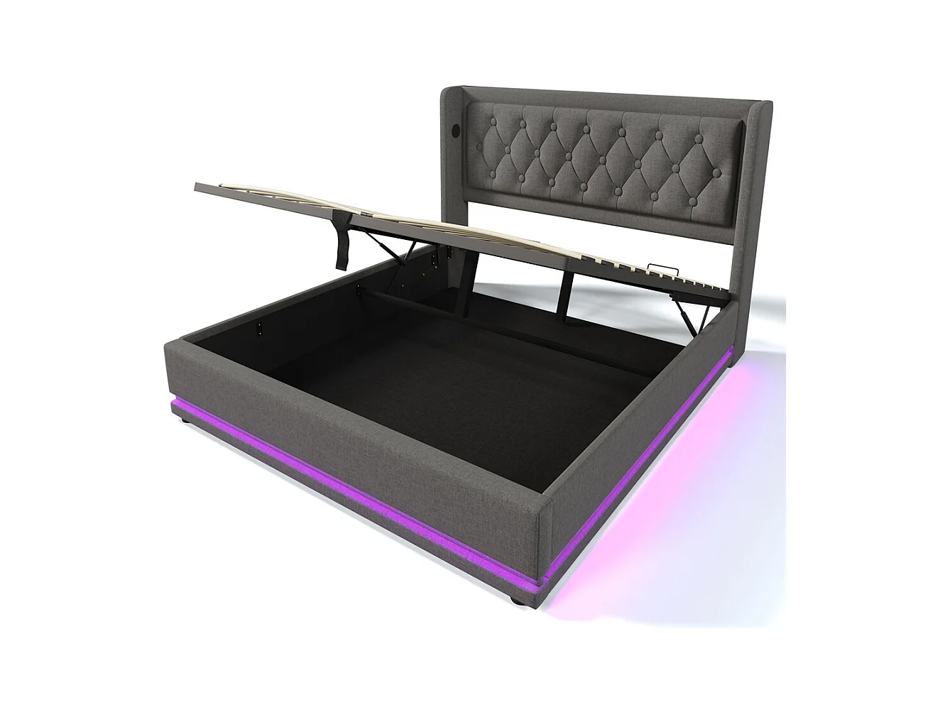 Lit adulte lit 140x200 cm lit rembourré hydraulique lit de rangement lit double coton gris