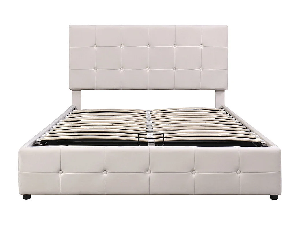 Volwassen bed 140x200 cm hydraulisch gestoffeerd bed opbergbed tweepersoonsbed crèmewit fluweel