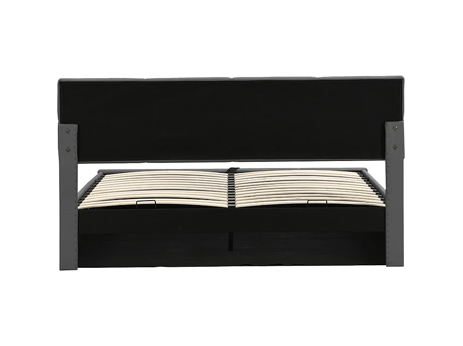 Lit adulte lit 180x200 cm lit rembourré hydraulique avec éclairage led lit double cuir synthétique gris foncé