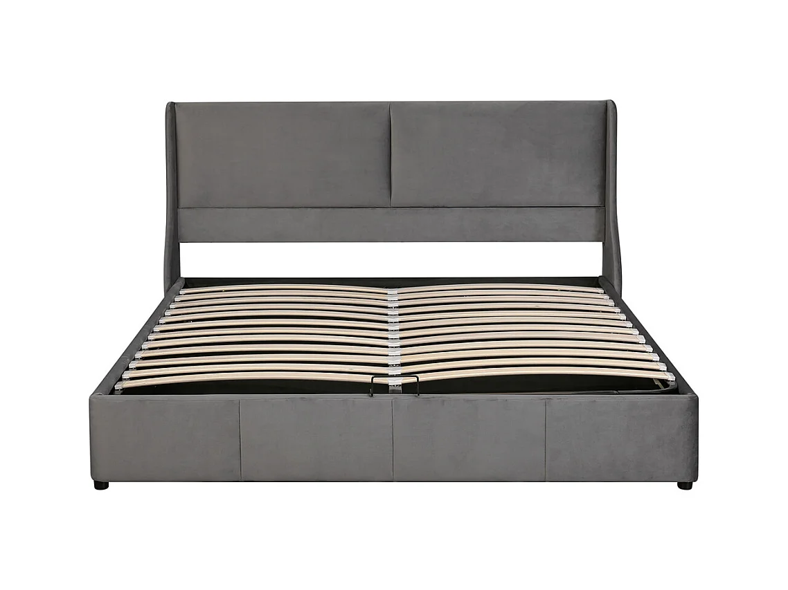 Lit adulte lit coffre lit 180x200 cm lit de rangement lit rembourré hydraulique lit en métal lit double velours gris