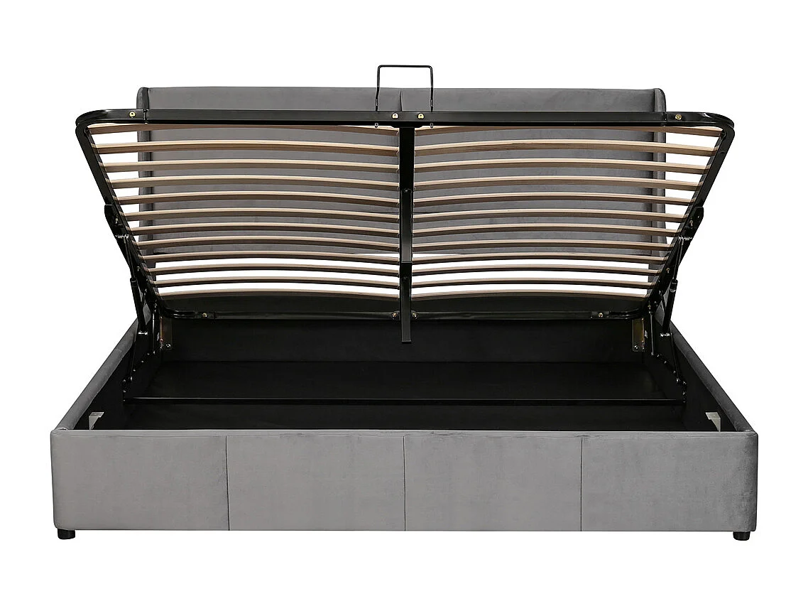 Lit adulte lit coffre lit 180x200 cm lit de rangement lit rembourré hydraulique lit en métal lit double velours gris