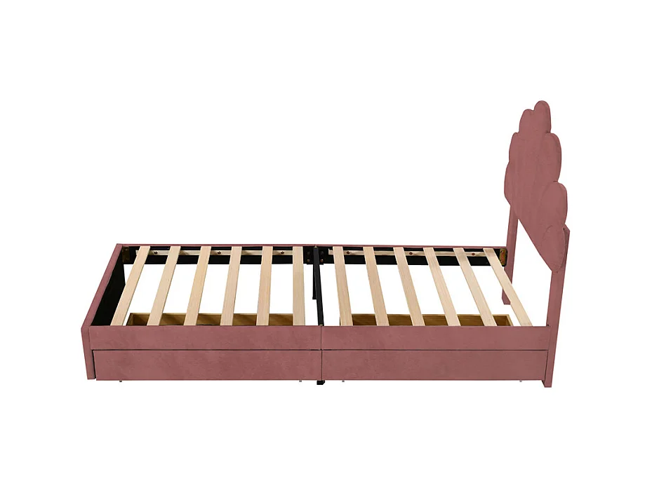 Lit adulte lit 90x200 cm lit rembourré lit cadre à lamelles lit 2 compartiments de rangement Single velours rose