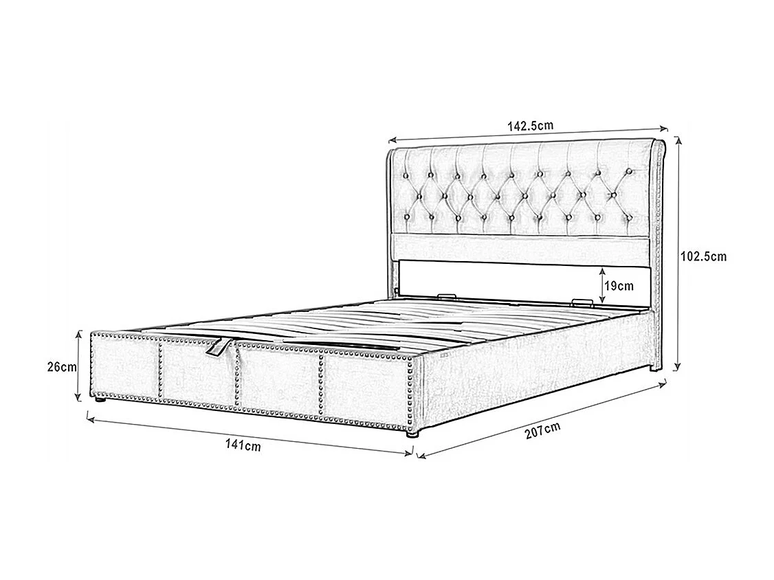 Lit adulte lit coffre lit 140x200 cm lit de rangement lit rembourré hydraulique lit en métal lin gris clair