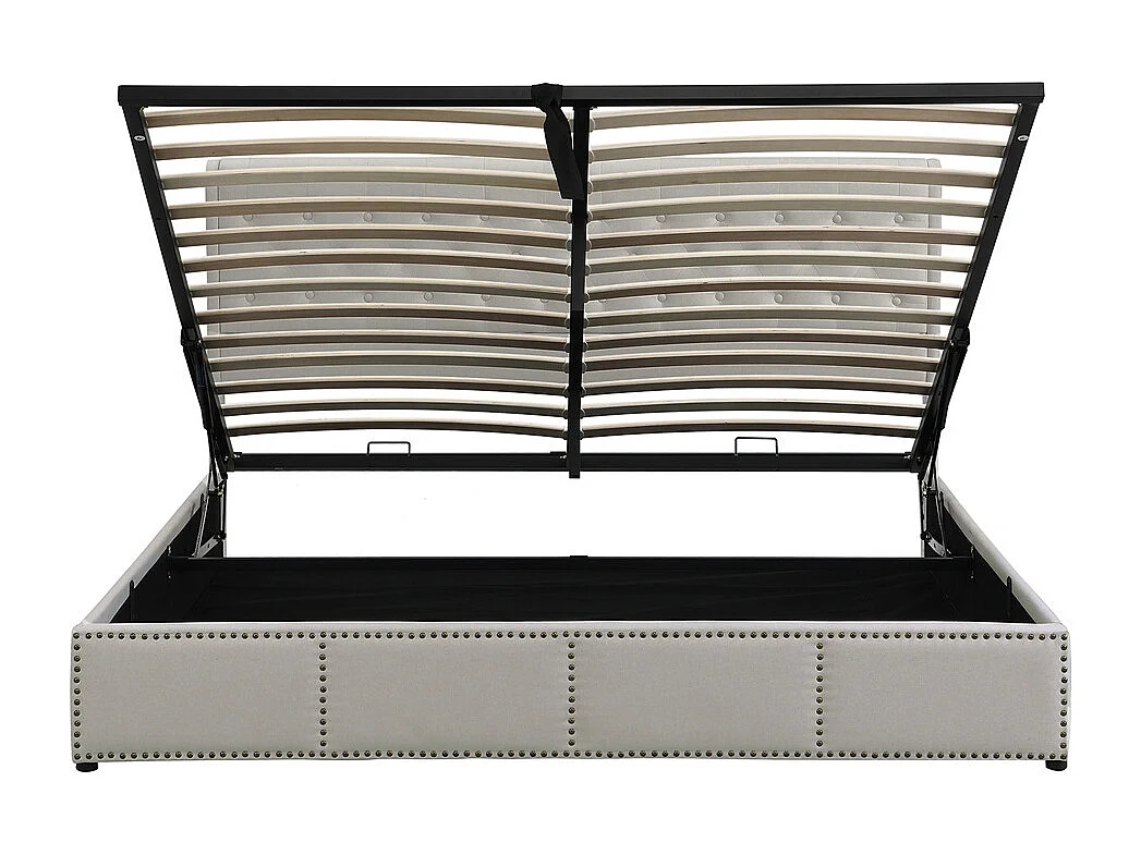 Lit adulte lit coffre lit 140x200 cm lit de rangement lit rembourré hydraulique lit en métal lin gris clair