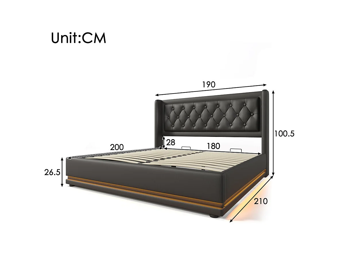 Hydraulisch gestoffeerd bed 180x200cm opbergbed tweepersoonsbed met usb type-c oplaadfunctie pu hoofdeinde zwart
