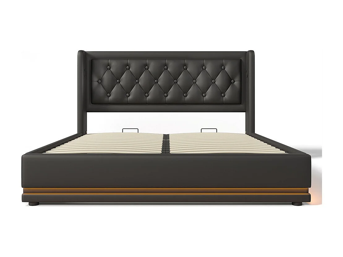 Hydraulisch gestoffeerd bed 180x200cm opbergbed tweepersoonsbed met usb type-c oplaadfunctie pu hoofdeinde zwart