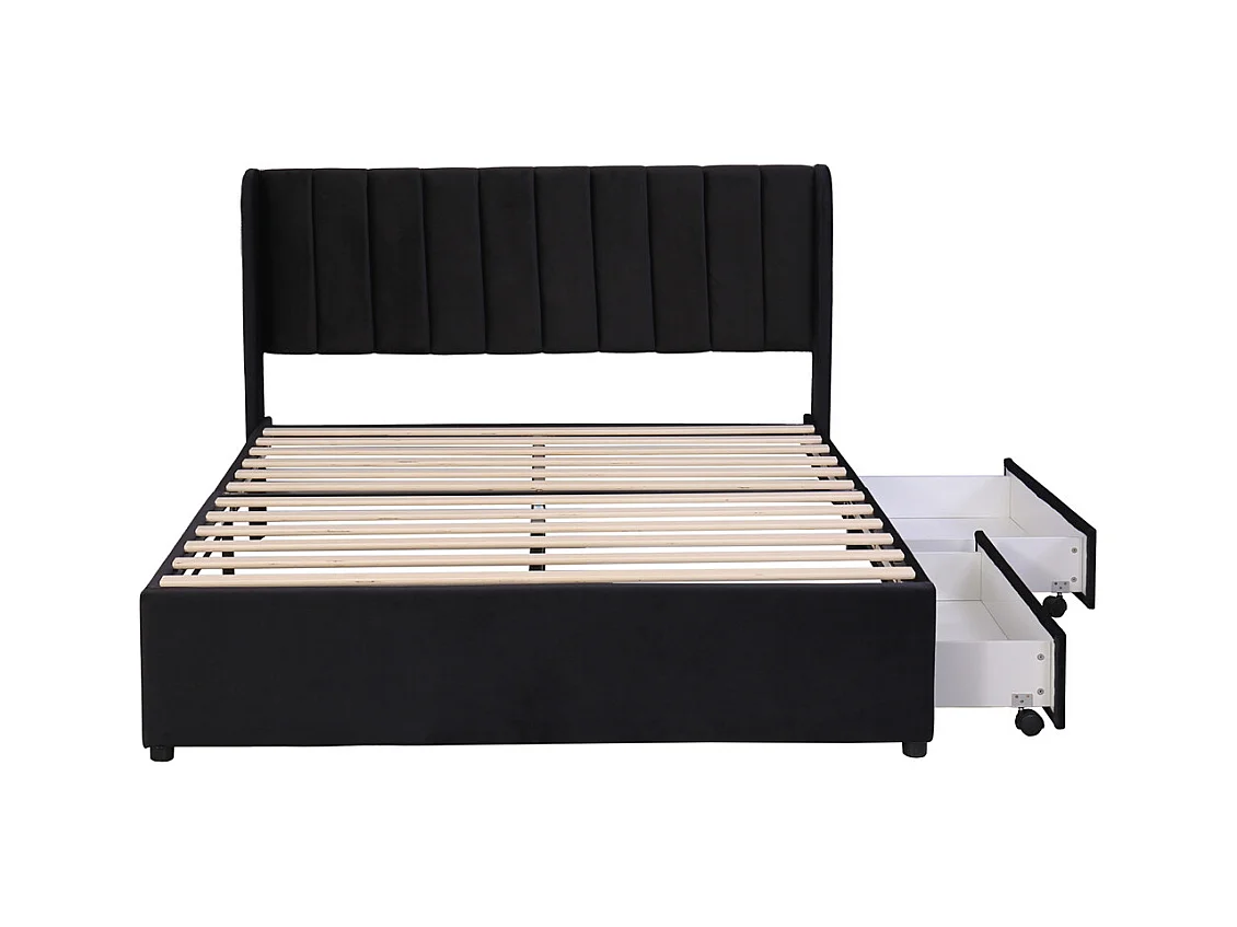Volwassen bed houten lattenbodem bed 140x200 cm bed gestoffeerd bed 2 laden tweepersoonsbed zwart fluweel