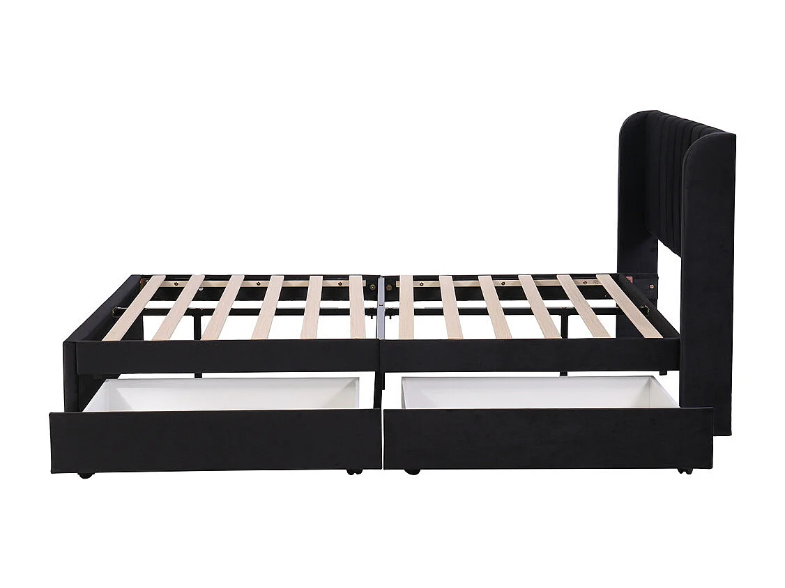 Volwassen bed houten lattenbodem bed 140x200 cm bed gestoffeerd bed 2 laden tweepersoonsbed zwart fluweel