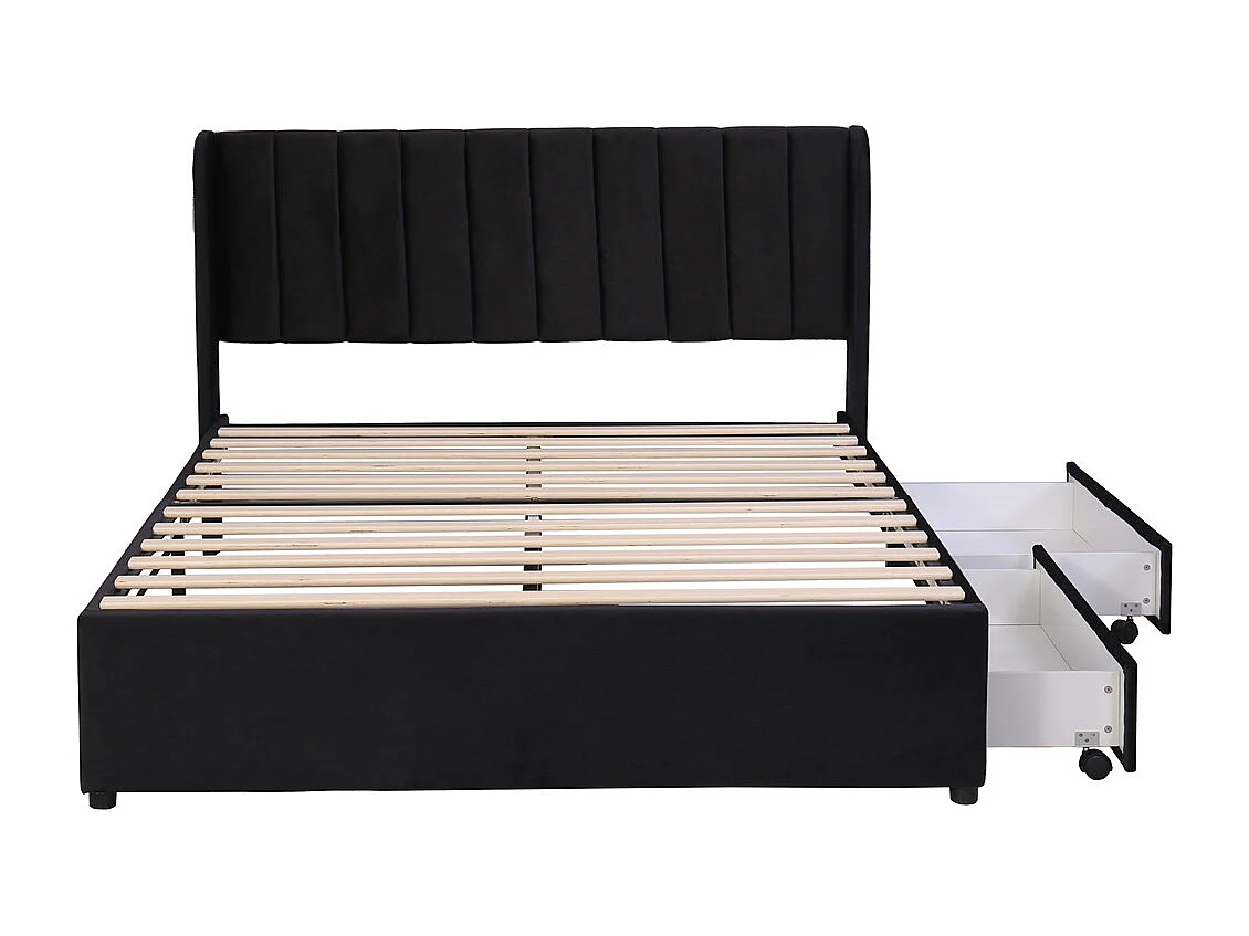 Volwassen bed houten lattenbodem bed 140x200 cm bed gestoffeerd bed 2 laden tweepersoonsbed zwart fluweel