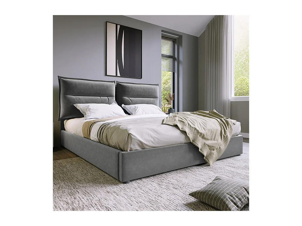 Lit adulte lit 140x200 cm lit rembourré hydraulique lit de rangement lit double velours gris