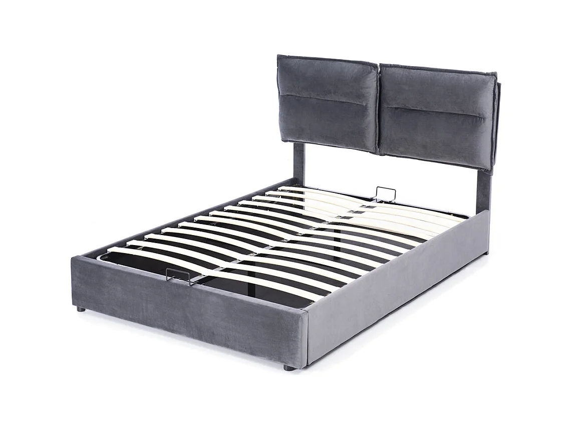 Lit adulte lit 140x200 cm lit rembourré hydraulique lit de rangement lit double velours gris