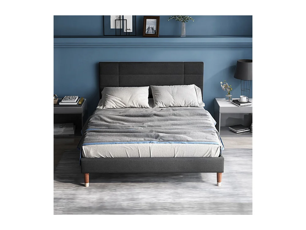 Volwassen bed 140x200 cm bed gestoffeerd bed lattenbodem tweepersoonsbed donkergrijs linnen