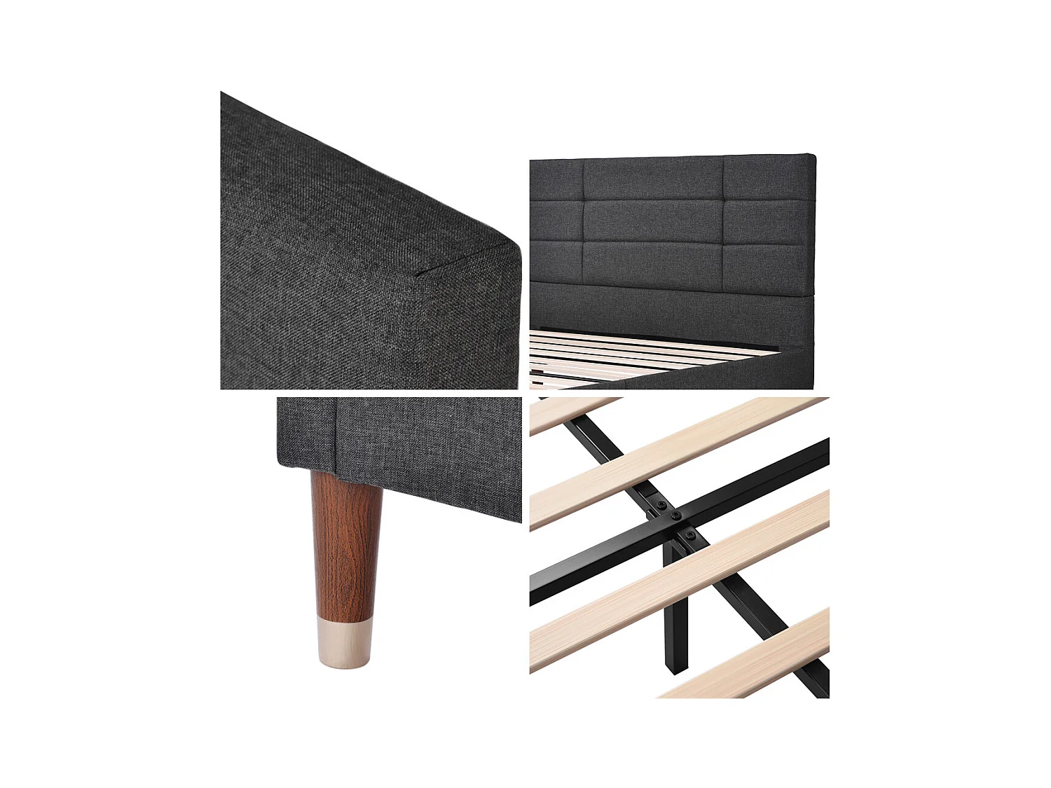 Volwassen bed 140x200 cm bed gestoffeerd bed lattenbodem tweepersoonsbed donkergrijs linnen