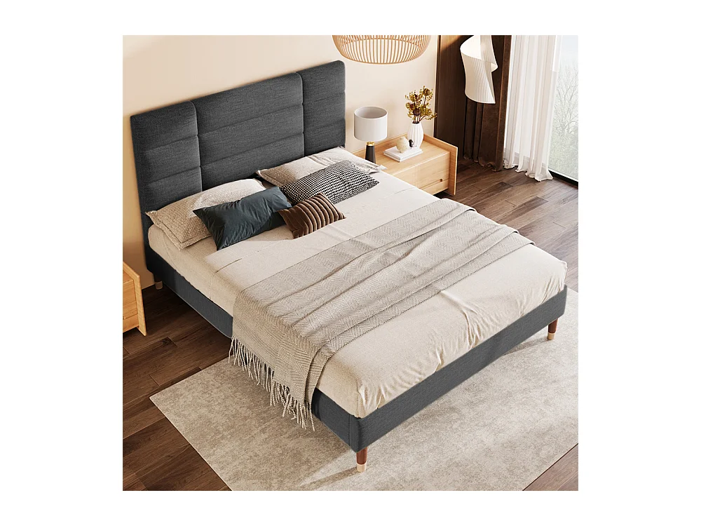 Volwassen bed 140x200 cm bed gestoffeerd bed lattenbodem tweepersoonsbed donkergrijs linnen