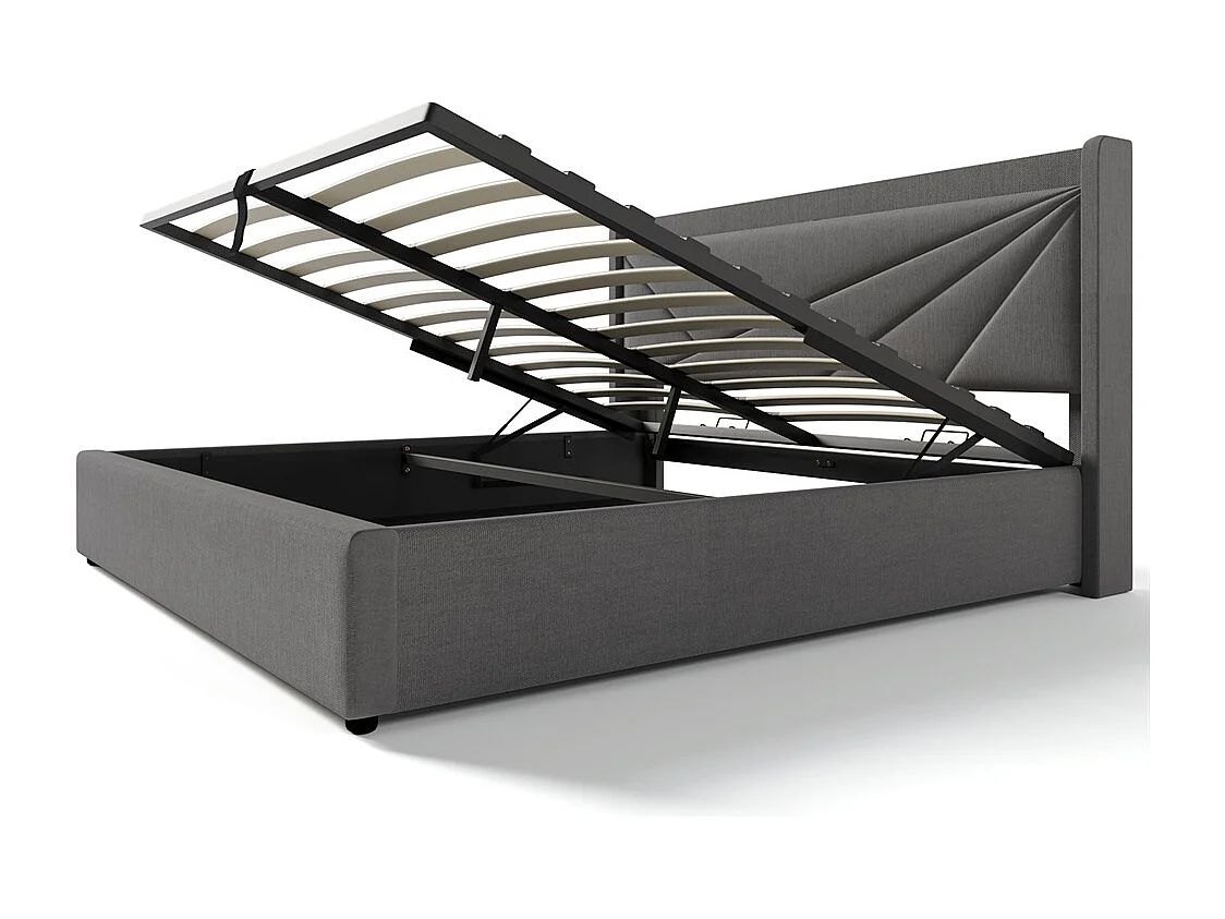 Gestoffeerd bed met opbergruimte 140x200 cm opbergbed hoofdeinde met usb type c oplaadfunctie tweepersoonsbed katoen linnen grijs