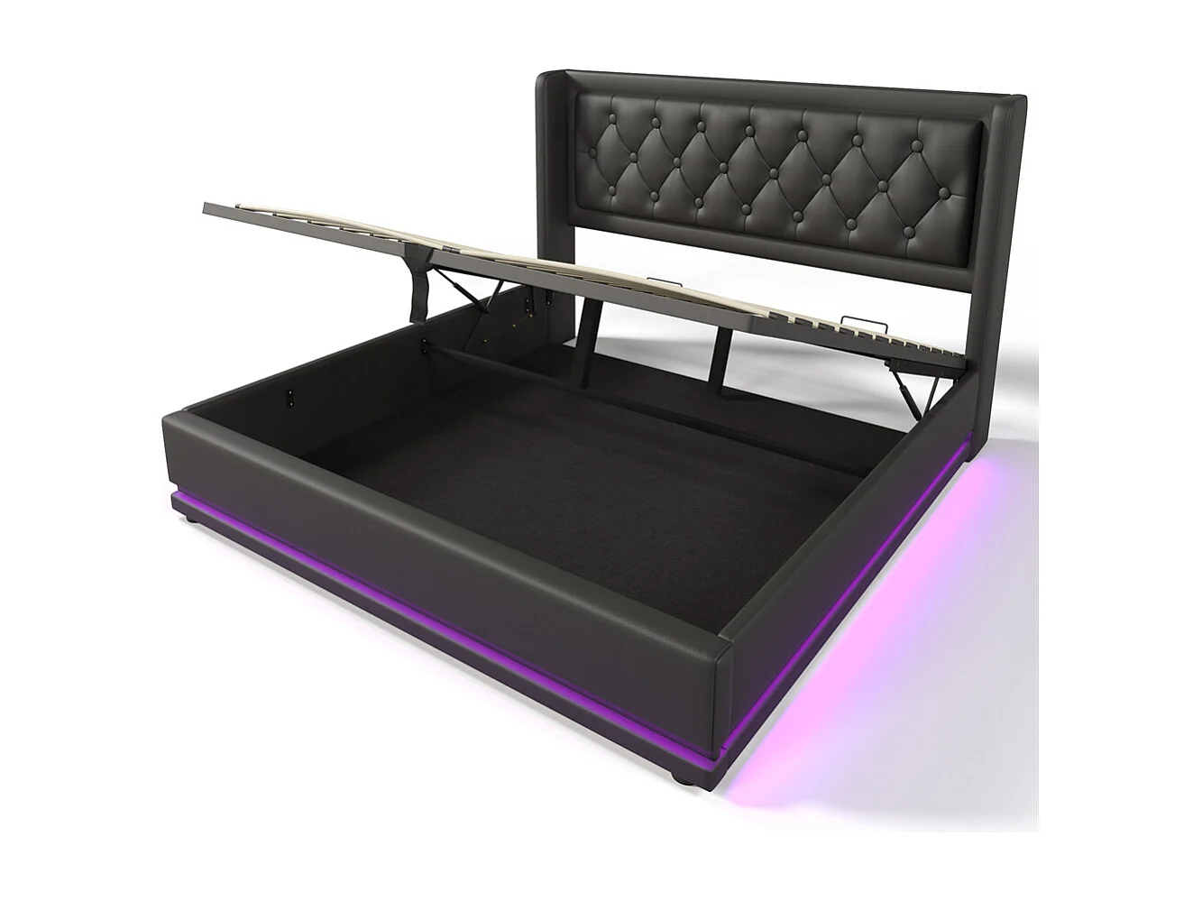 Lit rembourré hydraulique 140x200 cm lit de rangement lit double avec fonction de charge usb type-c tête de lit pu noir