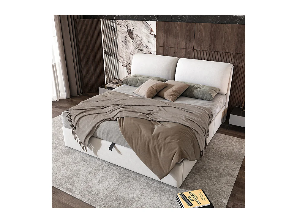 Hydraulisch gestoffeerd bed, opbergbed 180x200 cm, bed met drie laden, bedframe en lattenbodem, wit fluweel