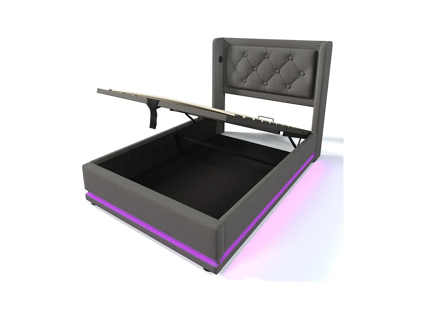 Lit adulte lit 90x200 cm lit rembourré hydraulique lit de rangement Single coton gris