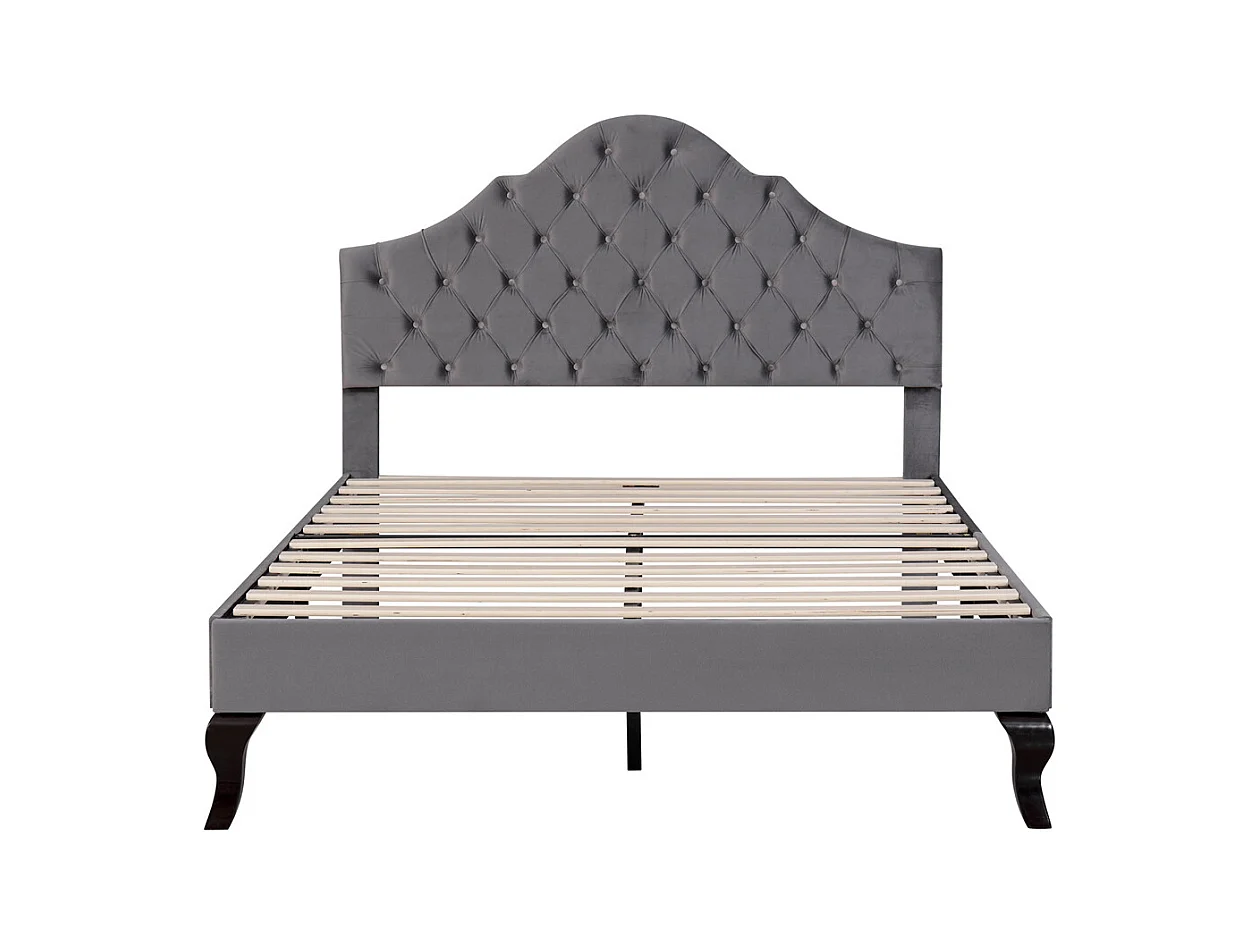 Volwassen bed houten lattenbodem bed 90x200 cm gestoffeerd bed Eenpersoonsbed grijs fluweel