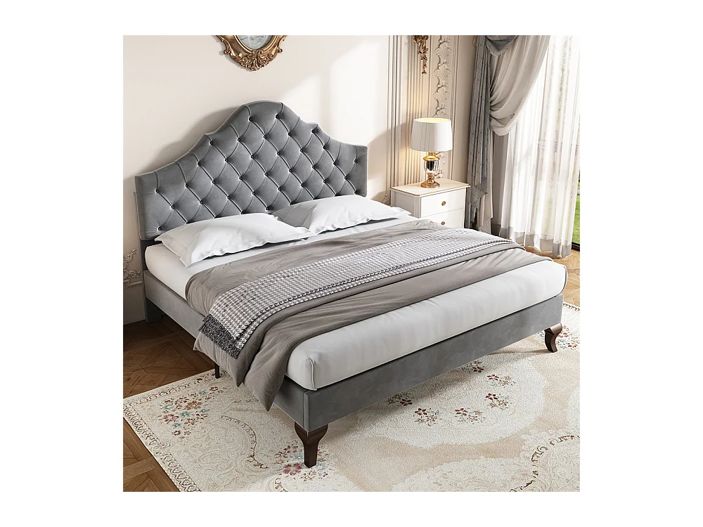 Volwassen bed houten lattenbodem bed 90x200 cm gestoffeerd bed Eenpersoonsbed grijs fluweel