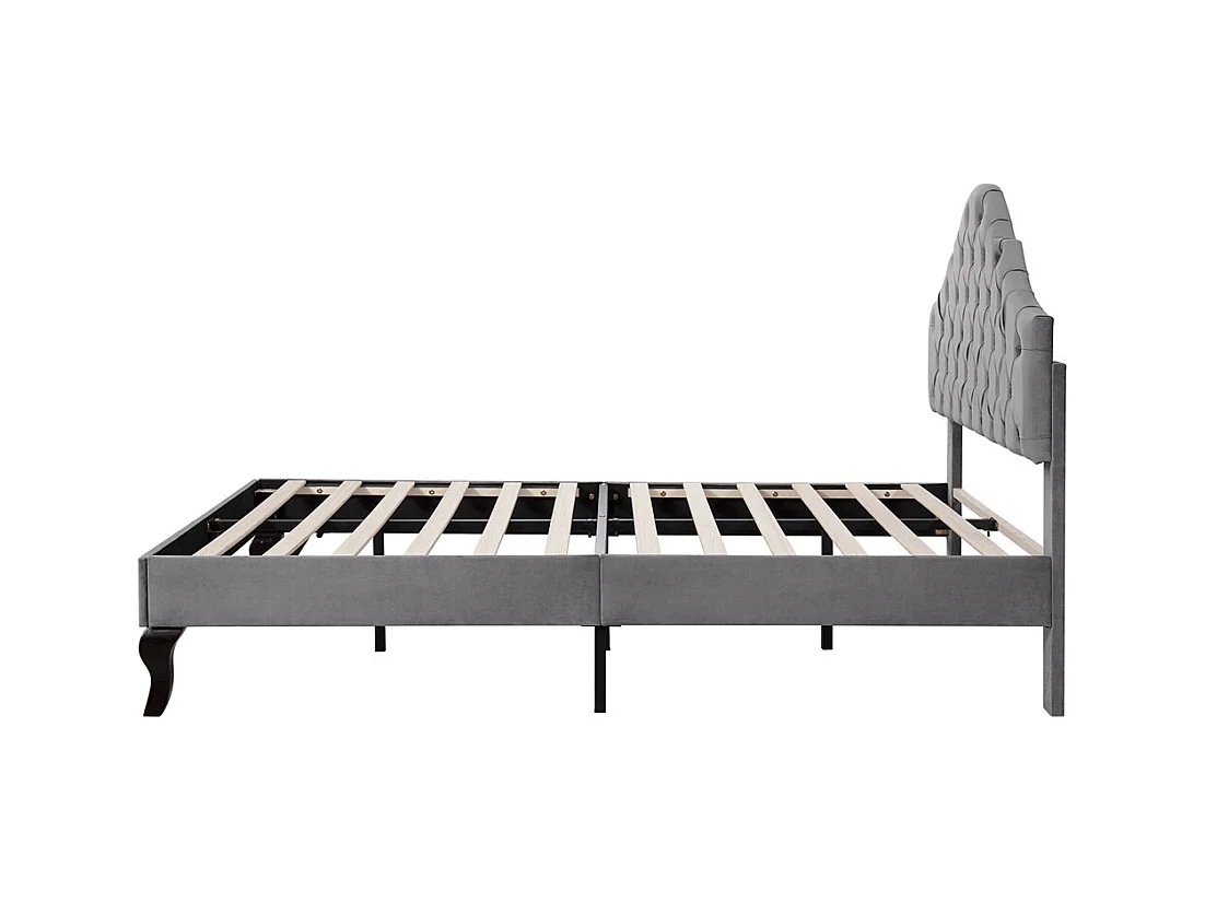 Volwassen bed houten lattenbodem bed 90x200 cm gestoffeerd bed Eenpersoonsbed grijs fluweel