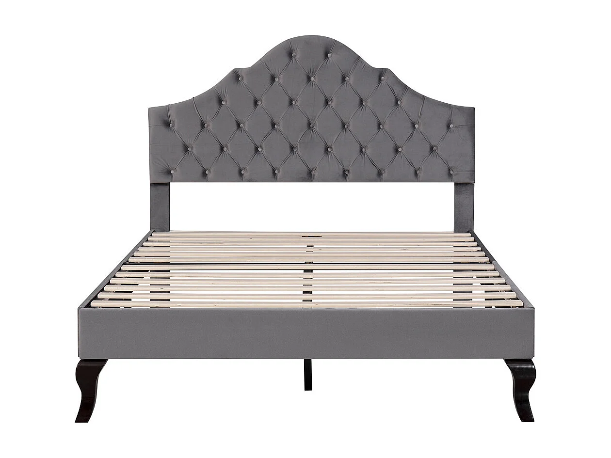 Volwassen bed houten lattenbodem bed 90x200 cm gestoffeerd bed Eenpersoonsbed grijs fluweel