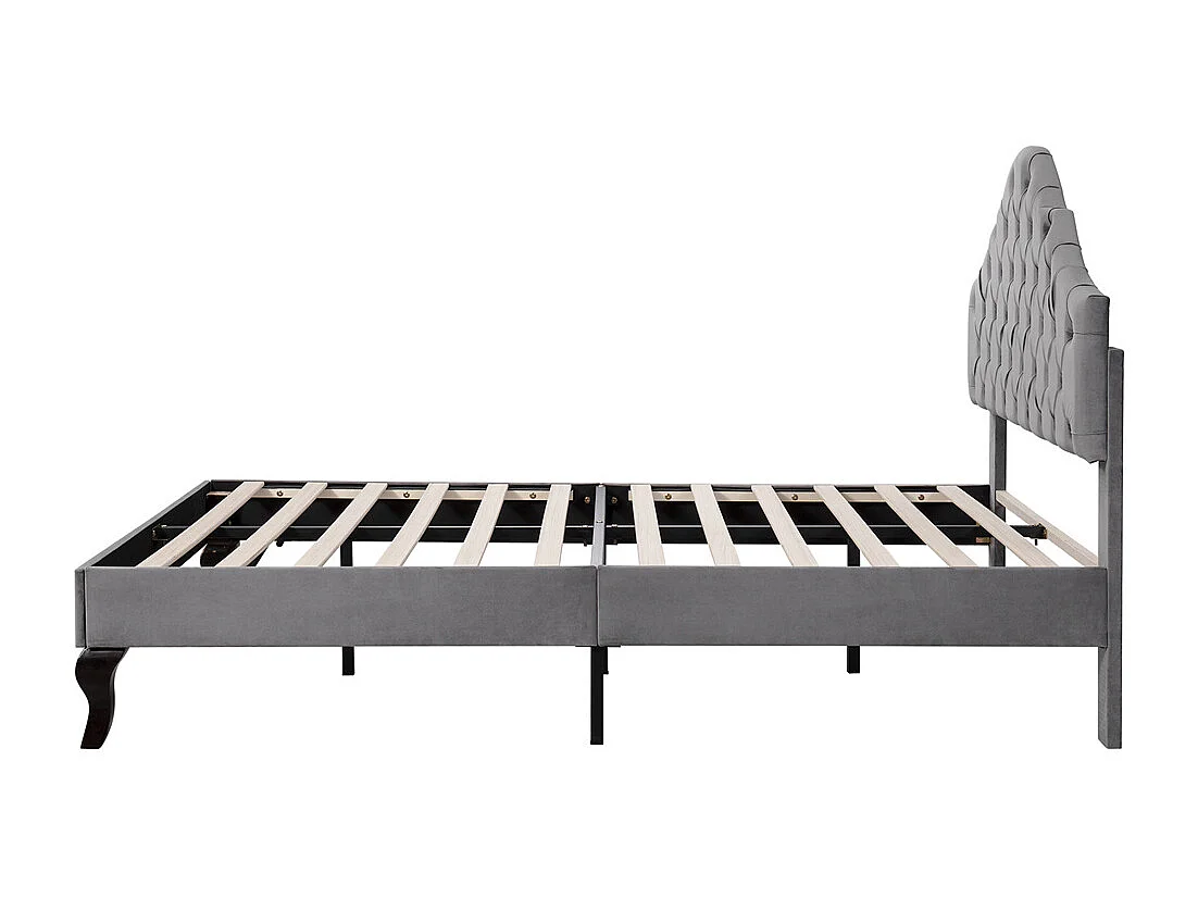 Volwassen bed houten lattenbodem bed 90x200 cm gestoffeerd bed Eenpersoonsbed grijs fluweel