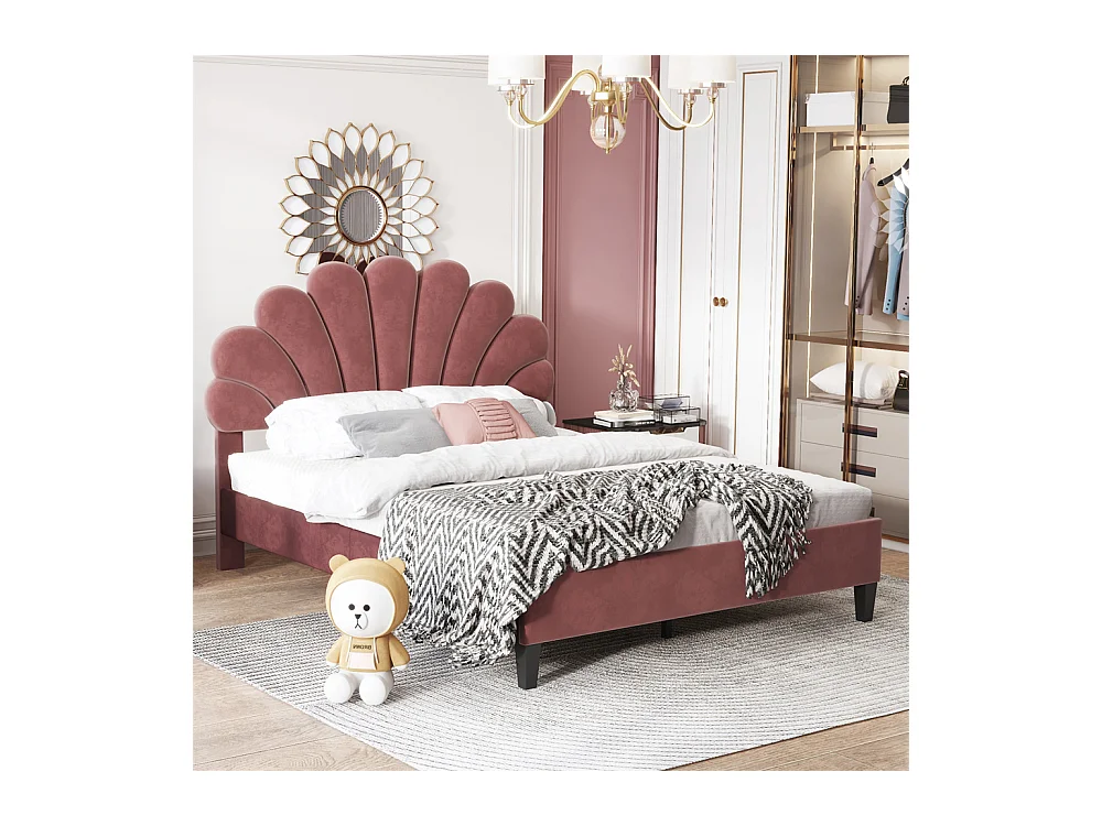 Volwassen bed 140x200 cm bed gestoffeerd bed lattenbodem bed tweepersoonsbed fluweel rode bonenpasta