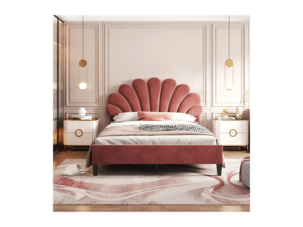 Volwassen bed 140x200 cm bed gestoffeerd bed lattenbodem bed tweepersoonsbed fluweel rode bonenpasta