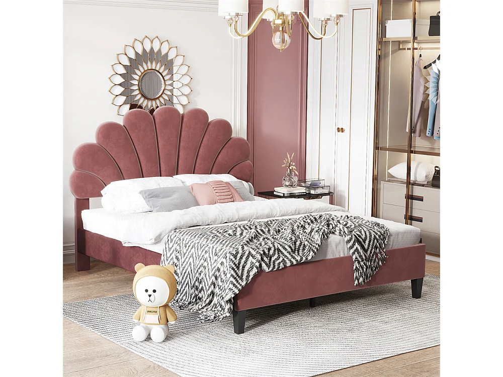 Volwassen bed 140x200 cm bed gestoffeerd bed lattenbodem bed tweepersoonsbed fluweel rode bonenpasta