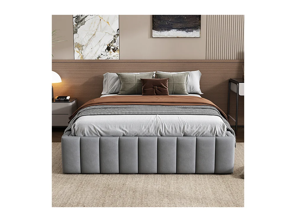 Volwassen bed 140x200 cm gestoffeerd bed met 4 lades Eenpersoonsbed grijs fluweel