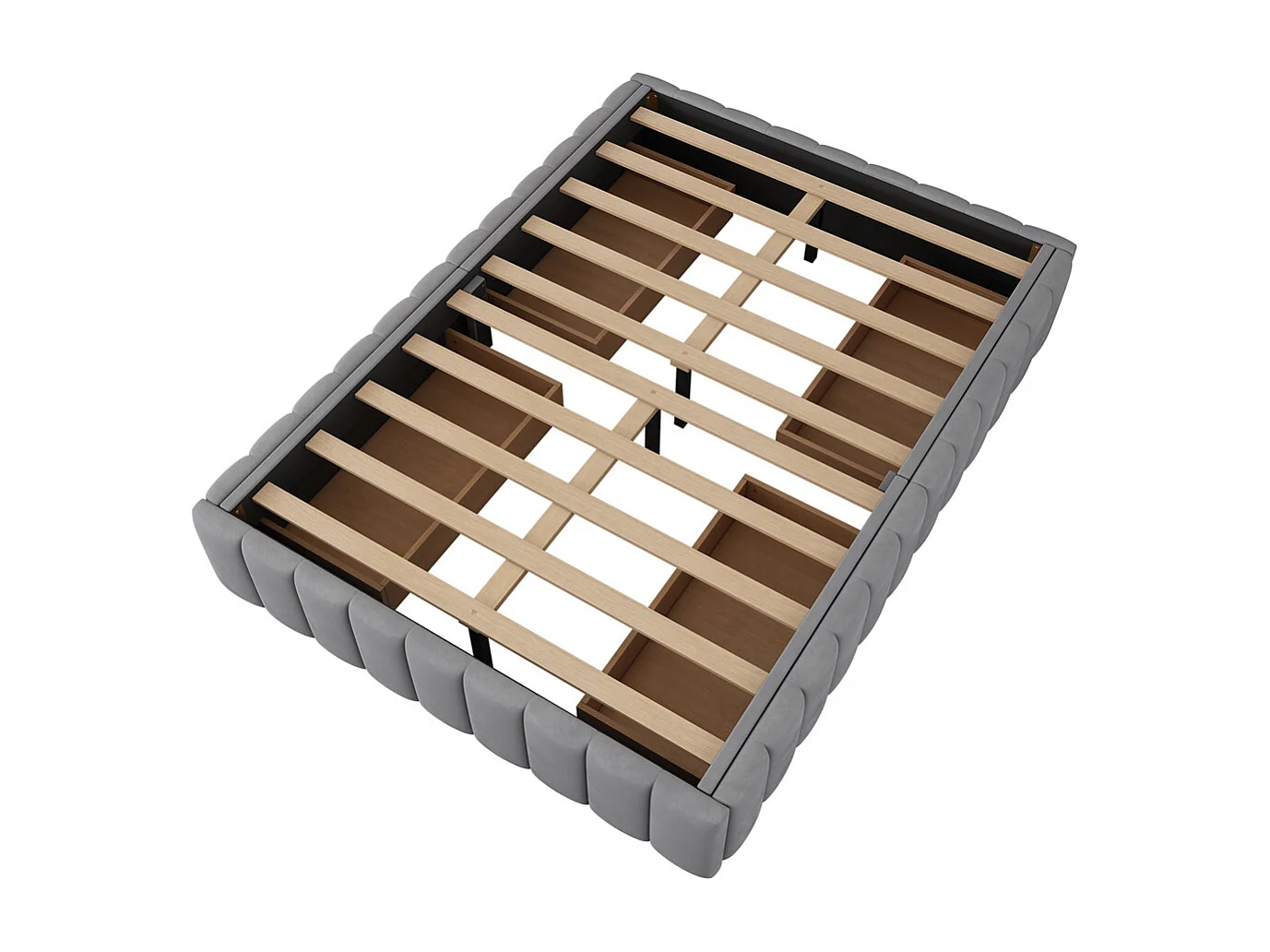 Volwassen bed 140x200 cm gestoffeerd bed met 4 lades Eenpersoonsbed grijs fluweel