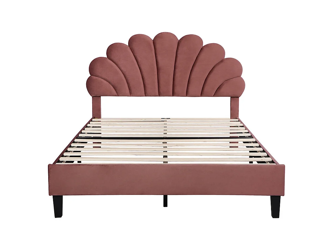 Lit adulte lit 140x200 cm lit rembourré lit cadre à lamelles lit double velours pâte de haricot rouge