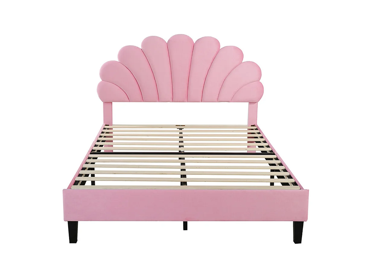 Lit adulte lit 140x200 cm lit rembourré lit cadre à lamelles lit double velours rose