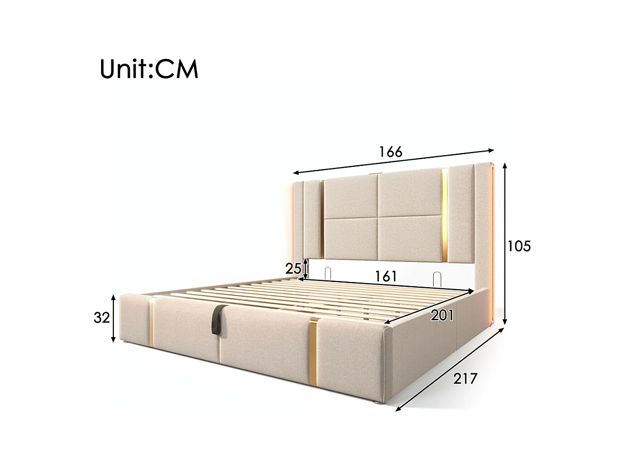 Lit adulte lit 160x200 cm lit rembourré lit de rangement lit sommier à lattes en bois lit double lin beige