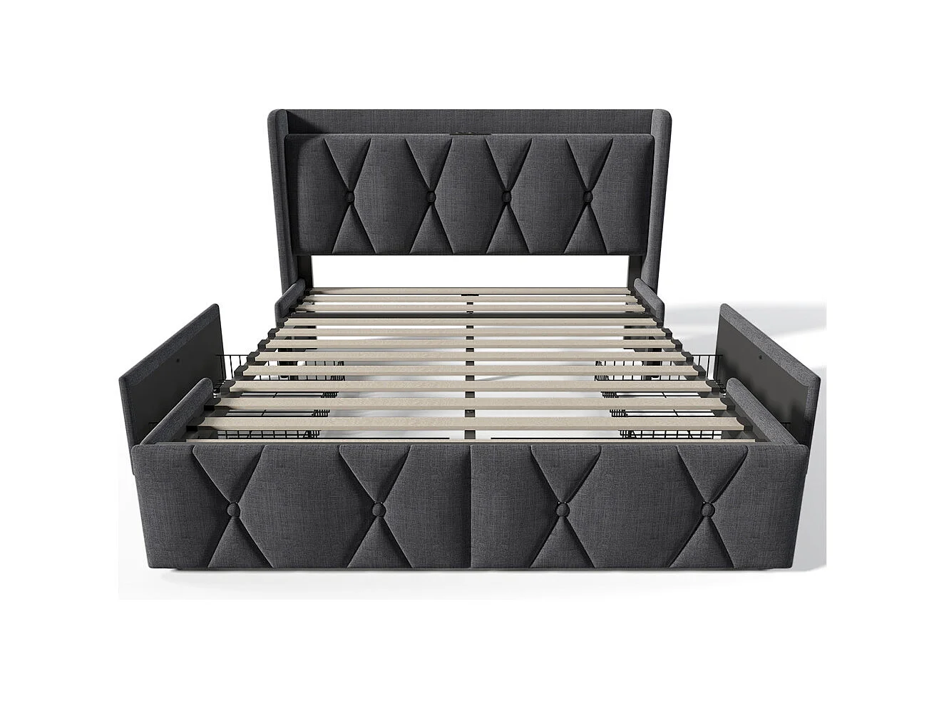 Lit adulte lit 160x200 cm lit rembourré lit de rangement avec 4 tiroirs lit double lin gris