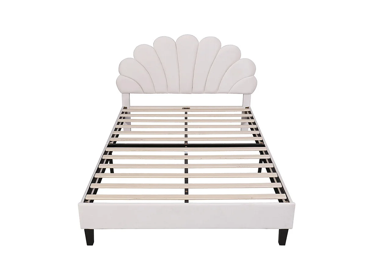 Lit adulte lit 140x200 cm lit rembourré lit cadre à lamelles lit double velours beige